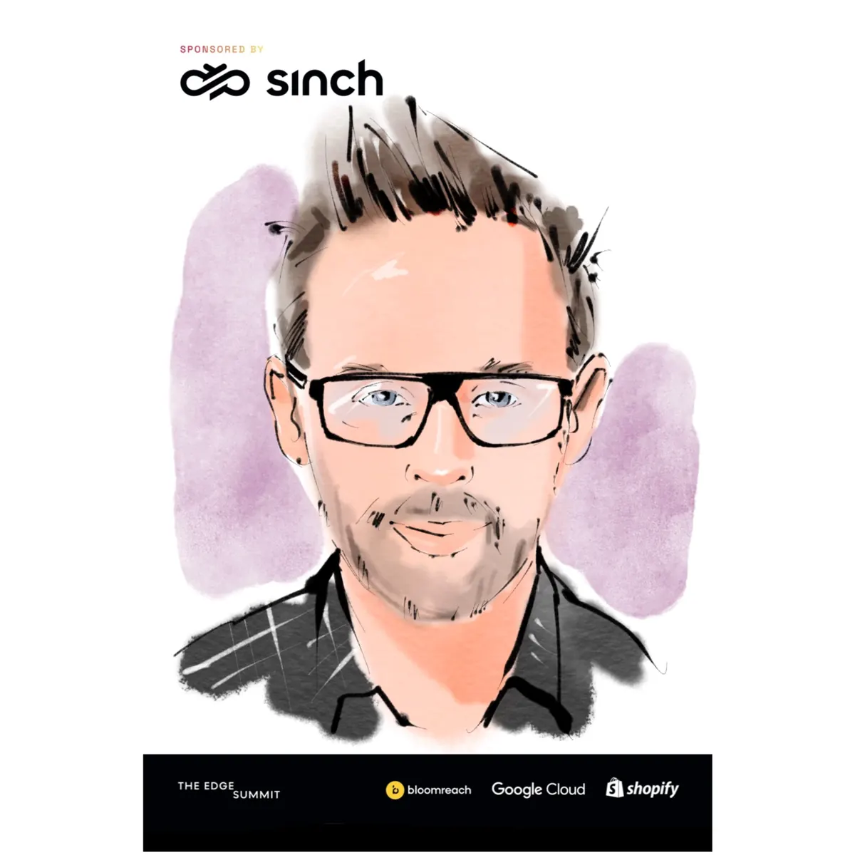 Branded live portrait of a man in glasses at a corporate event
