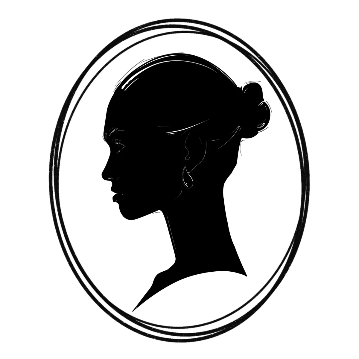 Silhouette portrait of a woman in an oval frame